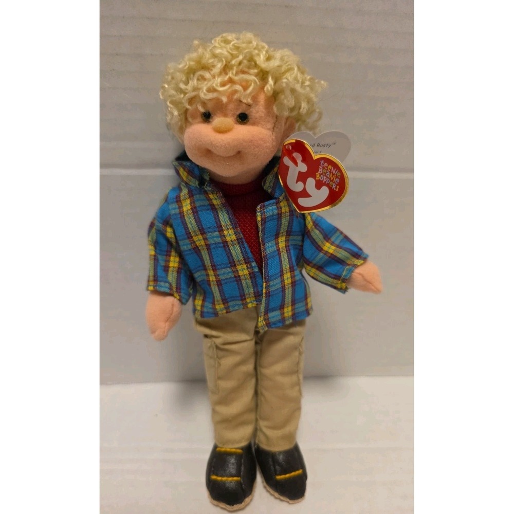 Ty Teenie Beanie Boppers RUGGED RUSTY Boy Plush Doll Plaid Flannel 2002 Tags